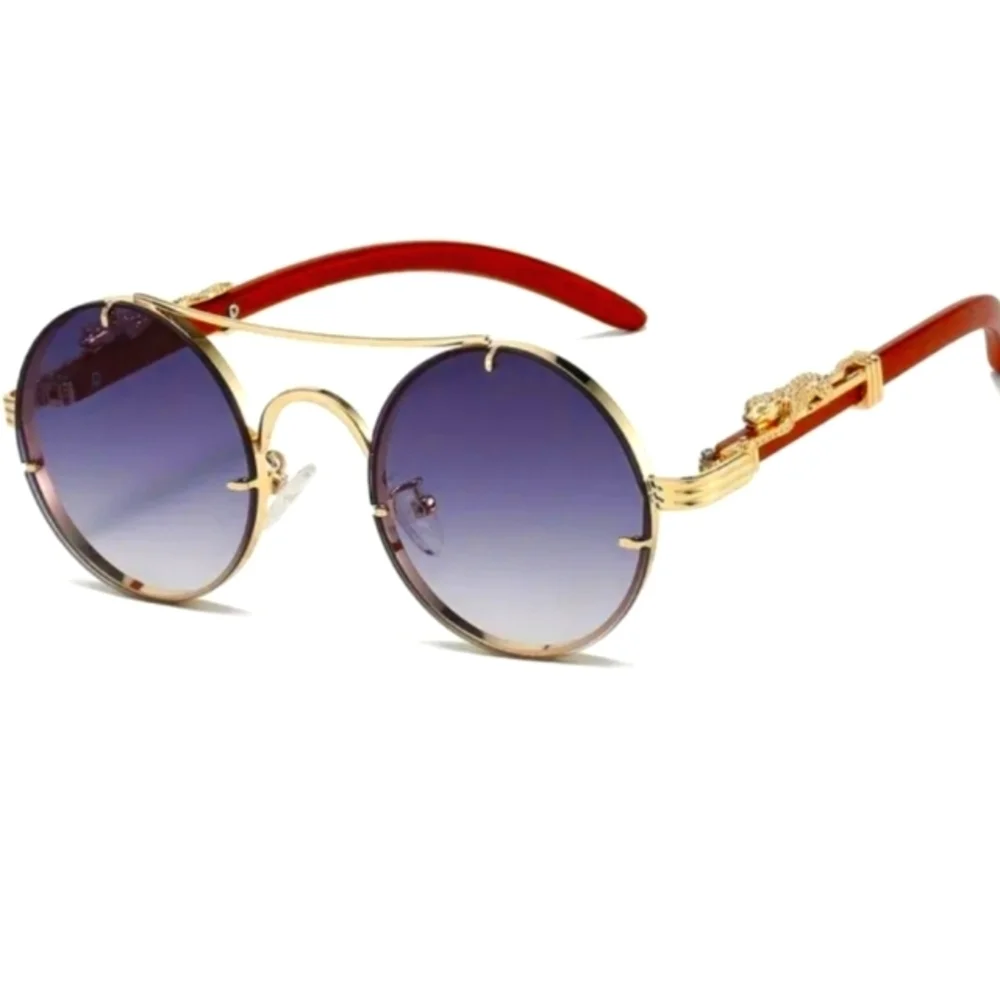 Gold and Red Round Unisex Sunglasses